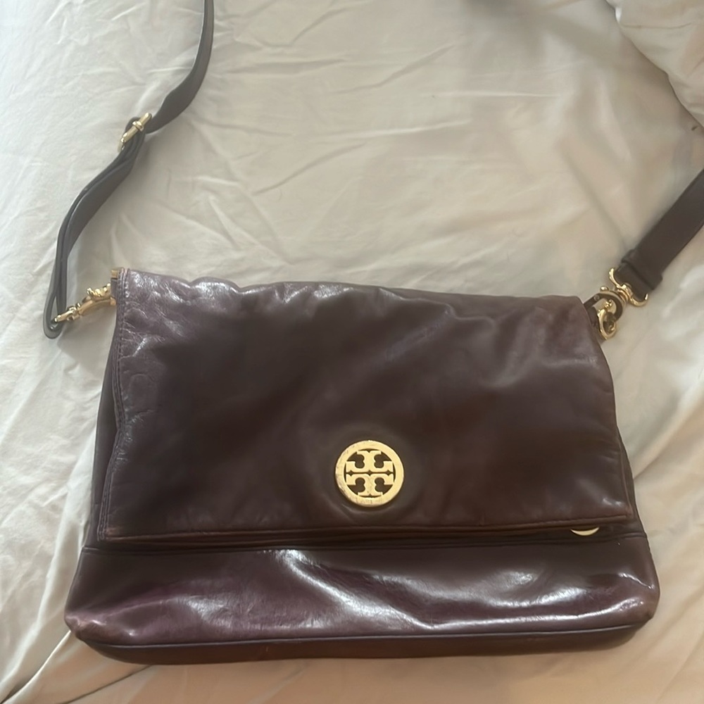 Tory Burch dark purple messenger bag